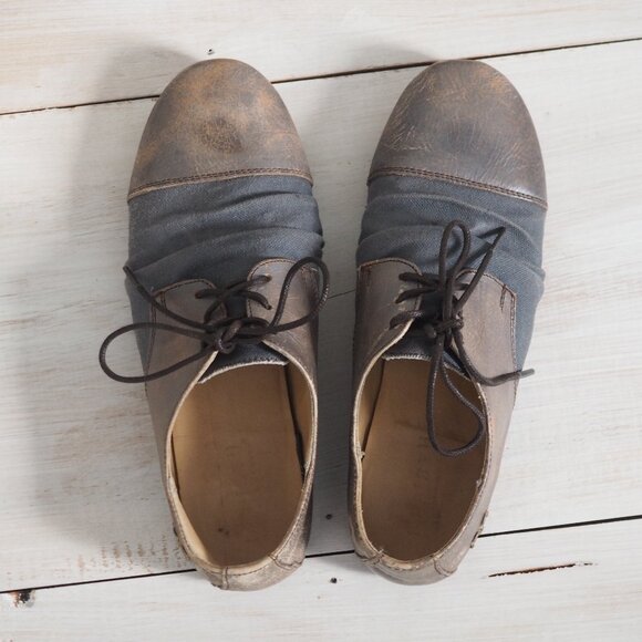 BED STU Rumba Silver Lux oxford distressed scrunched boho gray leather flats 8.5 - Picture 2 of 12